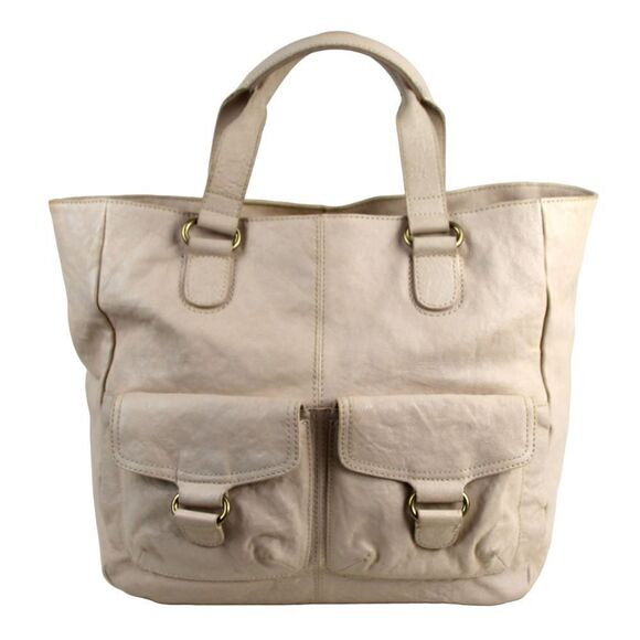 Large HALOGEN BEIGE GENUINE LEATHER HOBO HANDBAG SATCHEL TOTE PURSE - Picture 1 of 15